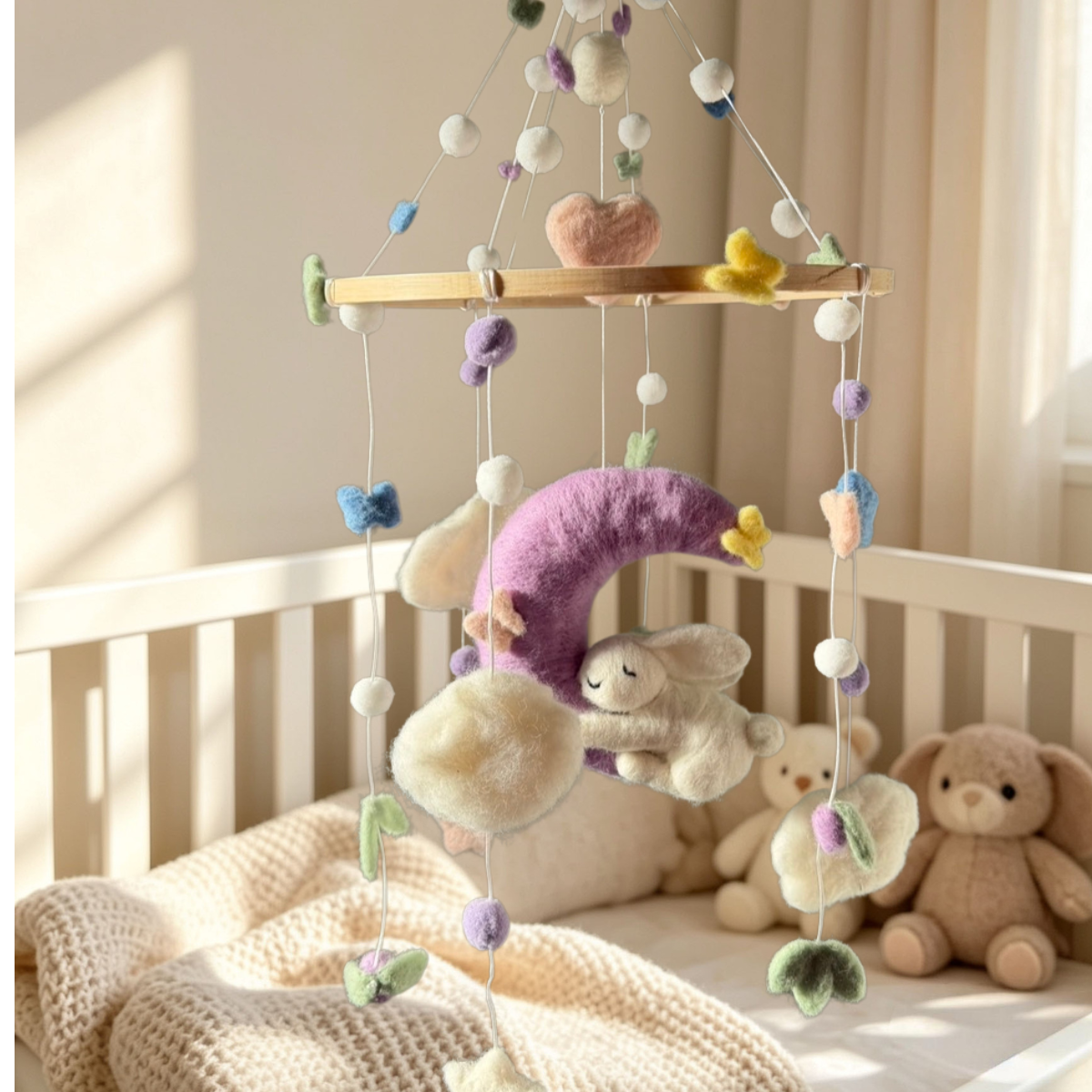 Moonlight Bunny Needle Felted Mobile